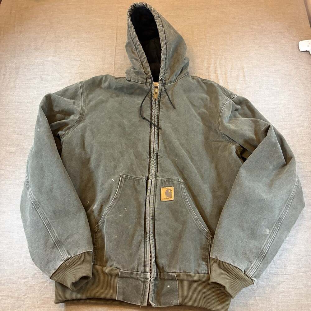 Vintage Carhartt J130 MOS Size L Active Jacket 90s Quilt Lined Green Hoodie